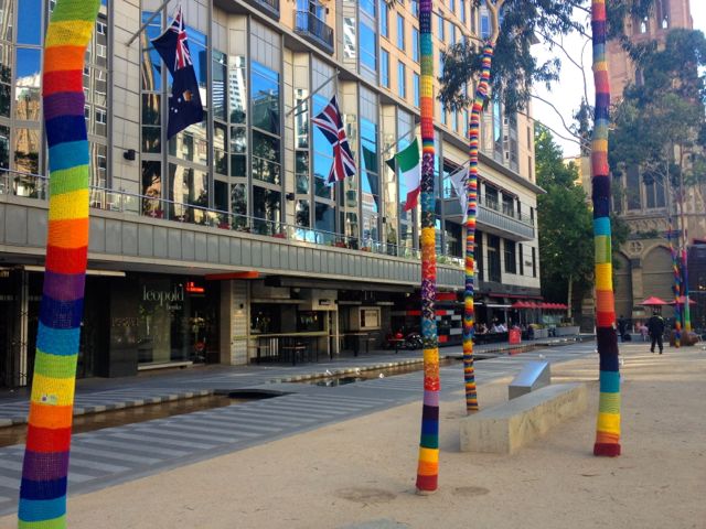 A bizarre rainbow of woolly trees...