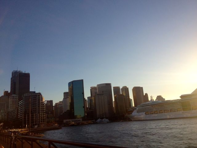 The ship was getting ready to leave as it blocked the setting sun. What a way to start a cruising holiday!