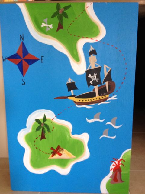 The treasure map for 'Pin the Flag on the Treasure'. Yep, painted by Jo.