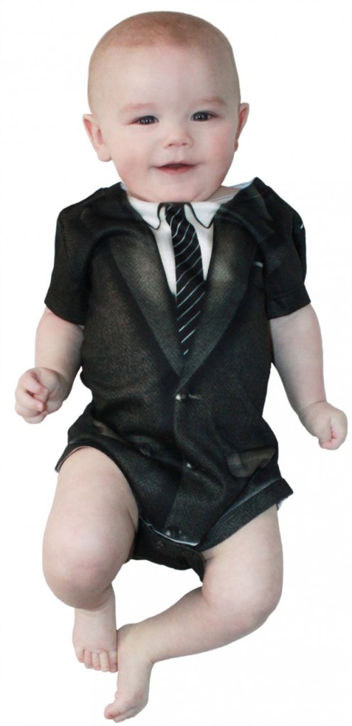 From the bassinet to the boardroom, this Faux Real romper suit shows that your baby means business.