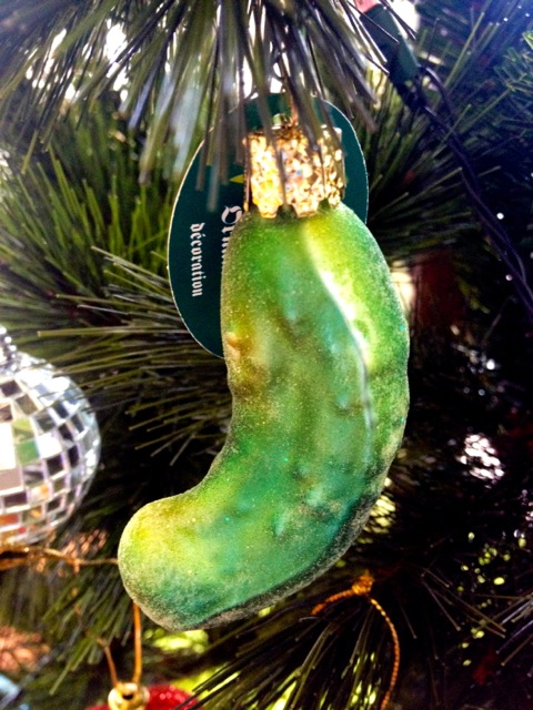 The pickle (and a bit of a disco ball on the side there). Every tree should have one!