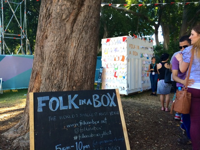 We didn't try this, but it's pretty unique: one person at a time steps into that cargo container sort of box and gets a 1:1 concert (well, song) from a musician!