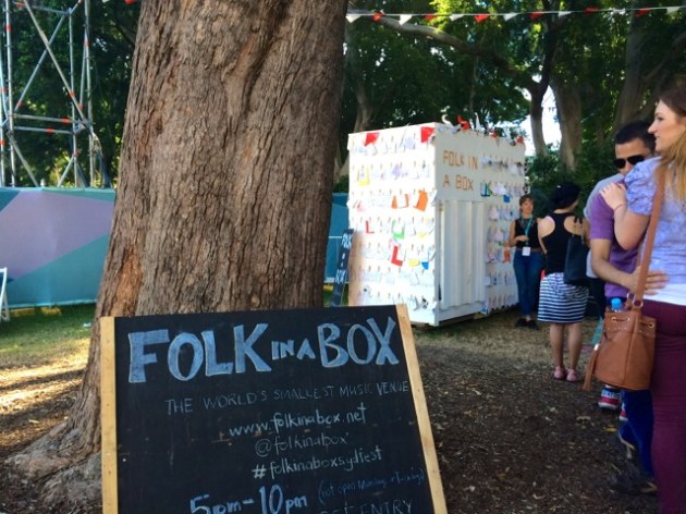 We didn't try this, but it's pretty unique: one person at a time steps into that cargo container sort of box and gets a 1:1 concert (well, song) from a musician!