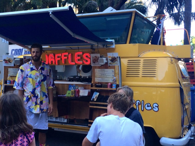 Nothing says 'festival' more than a hipster selling jaffles from a bright yellow kombi van. Love it!